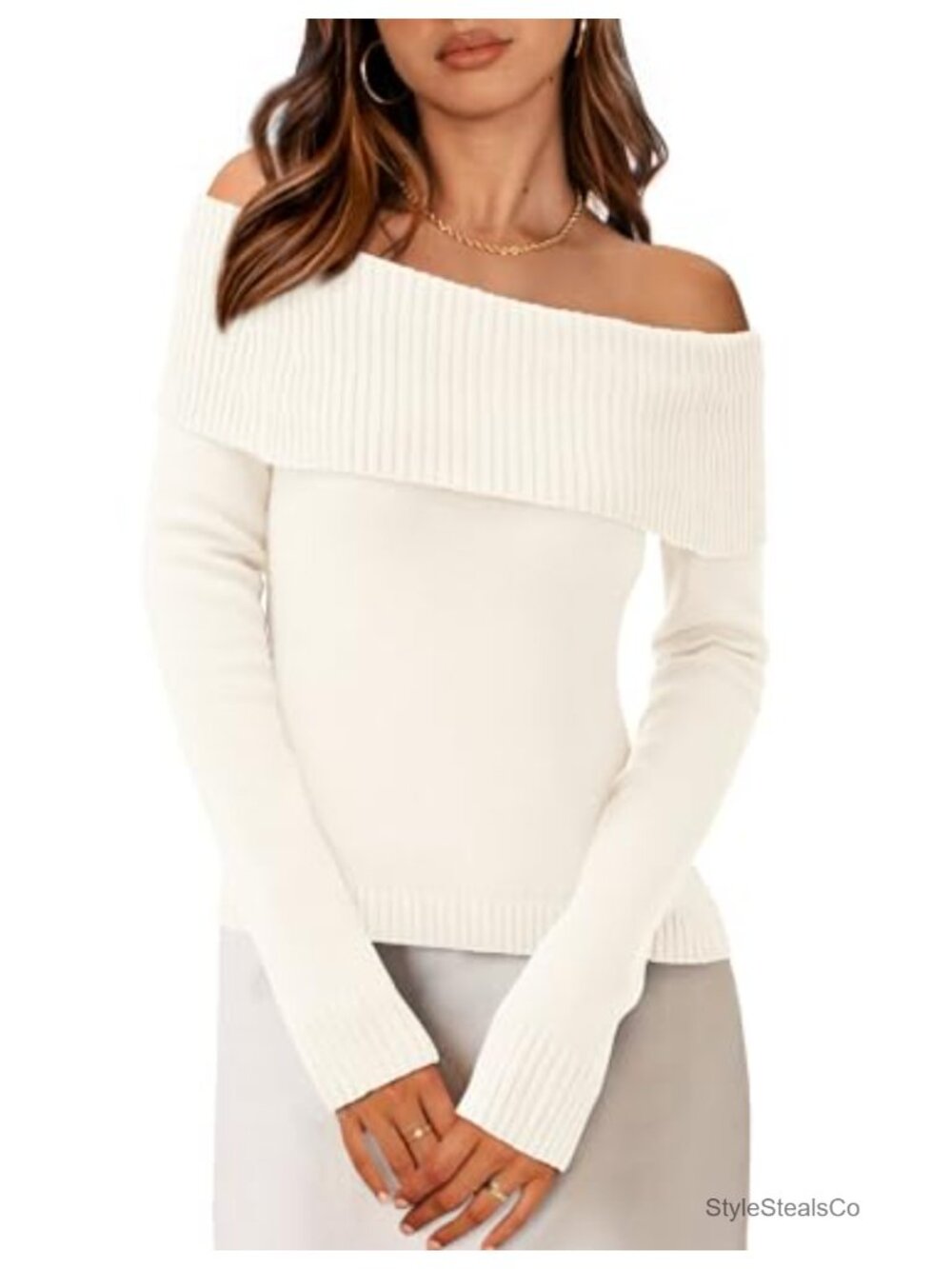 Off the Shoulder Long Sleeve Sweater Pullover Trendy Fall Date Night Top